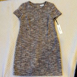 NWT multicolor tweed sheath dress. Knee length. Stretch fabric. Calvin Klein.
